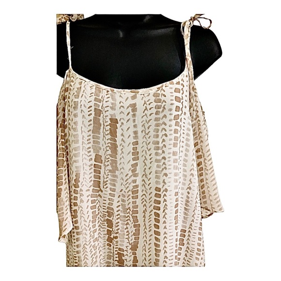 BCBGeneration Cold-shoulder white prairie tan Tiered Maxi sun Dress size XS new - Picture 12 of 12